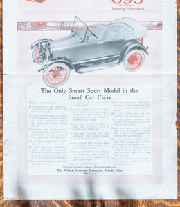 1916 Overland Country Club Car Ad Vintage Car Willys-Overland Automobile Ephemera