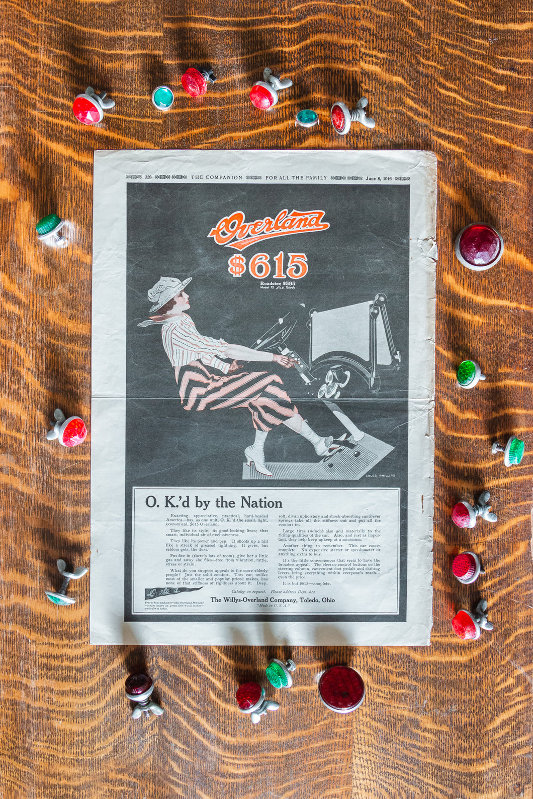 1916 Overland Roadster Car Ad Vintage Car Willys-Overland Automobile Ephemera