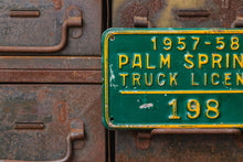 Load image into Gallery viewer, Palm Springs California 1957 Truck License Plate Tag Vintage Green Wall Hanging Decor - Eagle&#39;s Eye Finds
