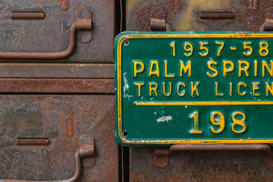 Palm Springs California 1957 Truck License Plate Tag Vintage Green Wall Hanging Decor - Eagle's Eye Finds