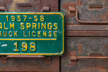 Load image into Gallery viewer, Palm Springs California 1957 Truck License Plate Tag Vintage Green Wall Hanging Decor - Eagle&#39;s Eye Finds
