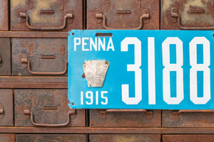 1915 Pennsylvania Porcelain License Plate Vintage Light Blue Car Wall Hanging Decor - Eagle's Eye Finds