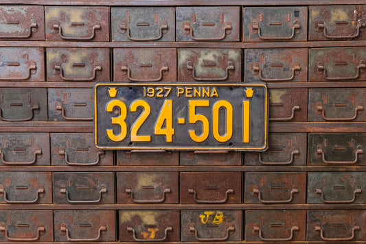 Pennsylvania 1927 License Plate Vintage Black and Yellow Wall Decor - Eagle's Eye Finds