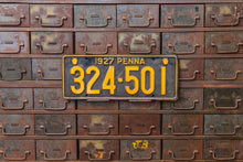 Load image into Gallery viewer, Pennsylvania 1927 License Plate Vintage Black and Yellow Wall Decor - Eagle&#39;s Eye Finds
