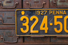 Load image into Gallery viewer, Pennsylvania 1927 License Plate Vintage Black and Yellow Wall Decor - Eagle&#39;s Eye Finds
