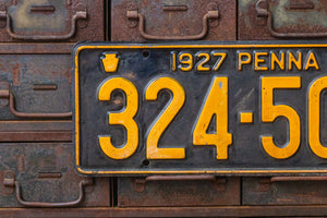 Pennsylvania 1927 License Plate Vintage Black and Yellow Wall Decor - Eagle's Eye Finds