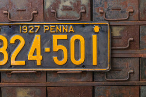 Pennsylvania 1927 License Plate Vintage Black and Yellow Wall Decor - Eagle's Eye Finds