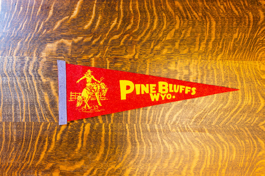 Pine Bluffs Wyoming Red Felt Pennant Vintage WY Wall Decor