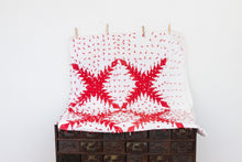 Load image into Gallery viewer, Pine Burr Pattern Quilt Vintage Hand-tied Red White Farmhouse Decor
