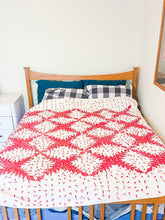 Load image into Gallery viewer, Pine Burr Pattern Quilt Vintage Hand-tied Red White Farmhouse Decor
