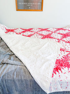 Pine Burr Pattern Quilt Vintage Hand-tied Red White Farmhouse Decor