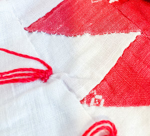 Pine Burr Pattern Quilt Vintage Hand-tied Red White Farmhouse Decor