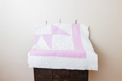 Pink Sawtooth Star Hand Stitched Embroidered Quilt Vintage Farmhouse Decor - Eagle's Eye Finds