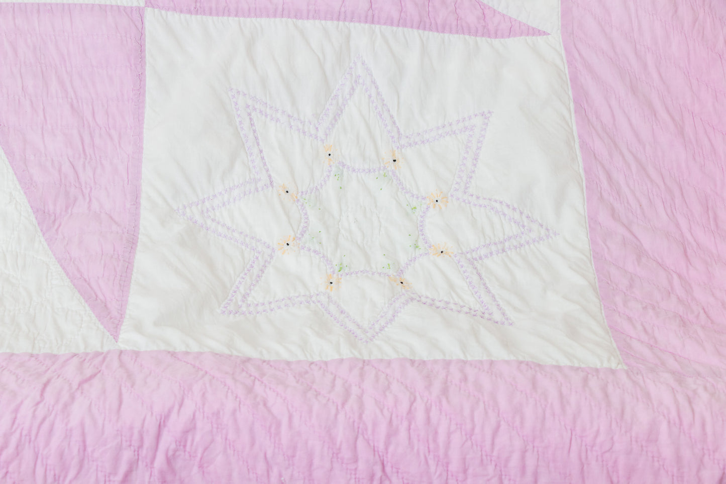 Pink Sawtooth Star Hand Stitched Embroidered Quilt Vintage Farmhouse Decor - Eagle's Eye Finds