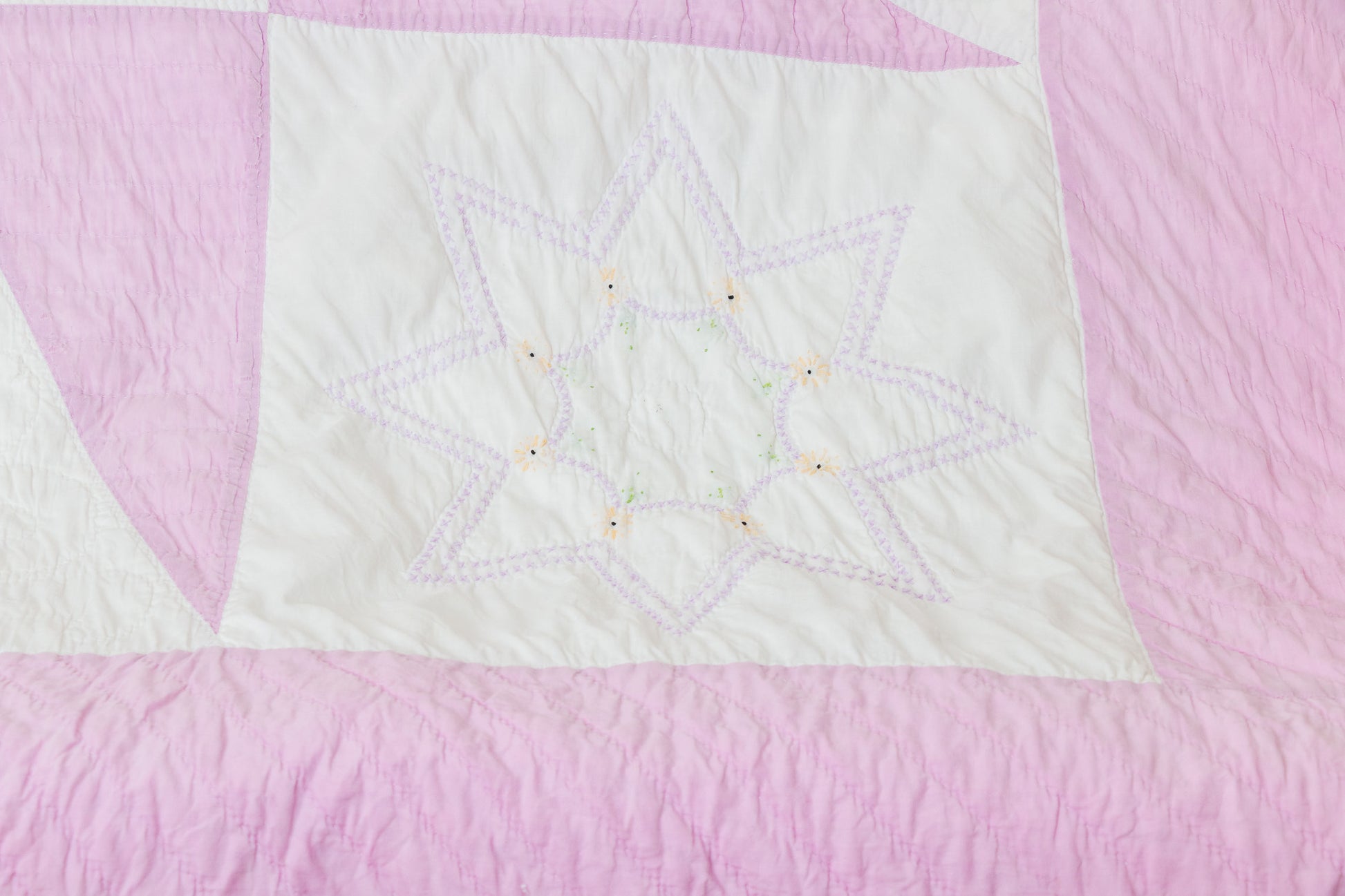 Pink Sawtooth Star Hand Stitched Embroidered Quilt Vintage Farmhouse Decor - Eagle's Eye Finds