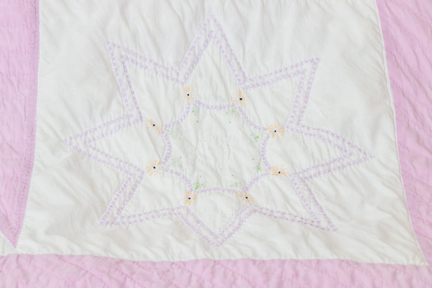 Pink Sawtooth Star Hand Stitched Embroidered Quilt Vintage Farmhouse Decor - Eagle's Eye Finds