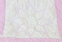 Load image into Gallery viewer, Pink Sawtooth Star Hand Stitched Embroidered Quilt Vintage Farmhouse Decor - Eagle&#39;s Eye Finds
