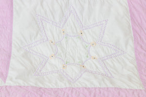 Pink Sawtooth Star Hand Stitched Embroidered Quilt Vintage Farmhouse Decor - Eagle's Eye Finds