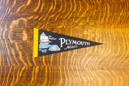 Plymouth Mass. Black Felt Pennant Vintage Massachusetts Wall Decor