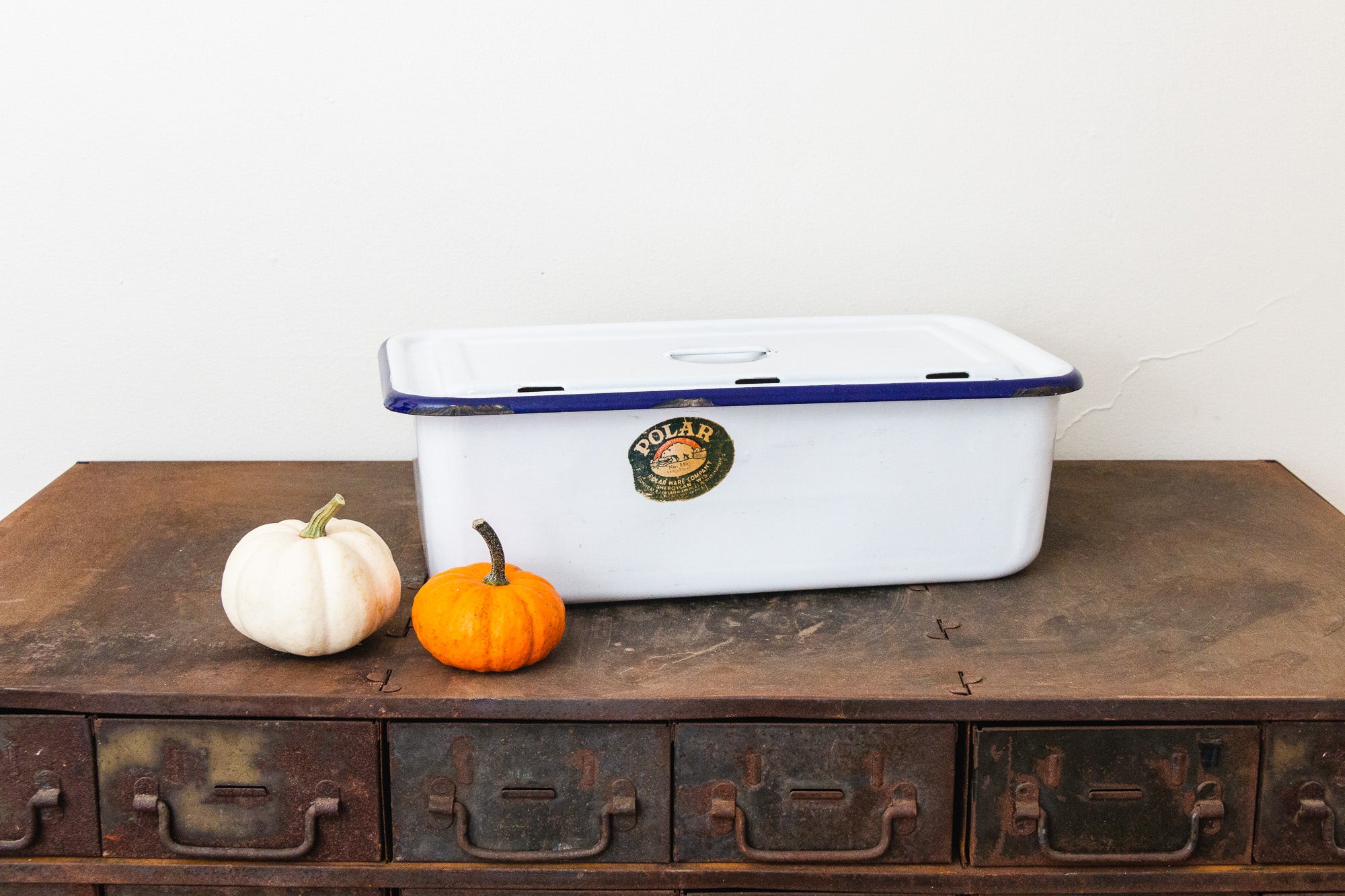Polar Ware Enamelware Refrigerator Box Vintage Blue and White