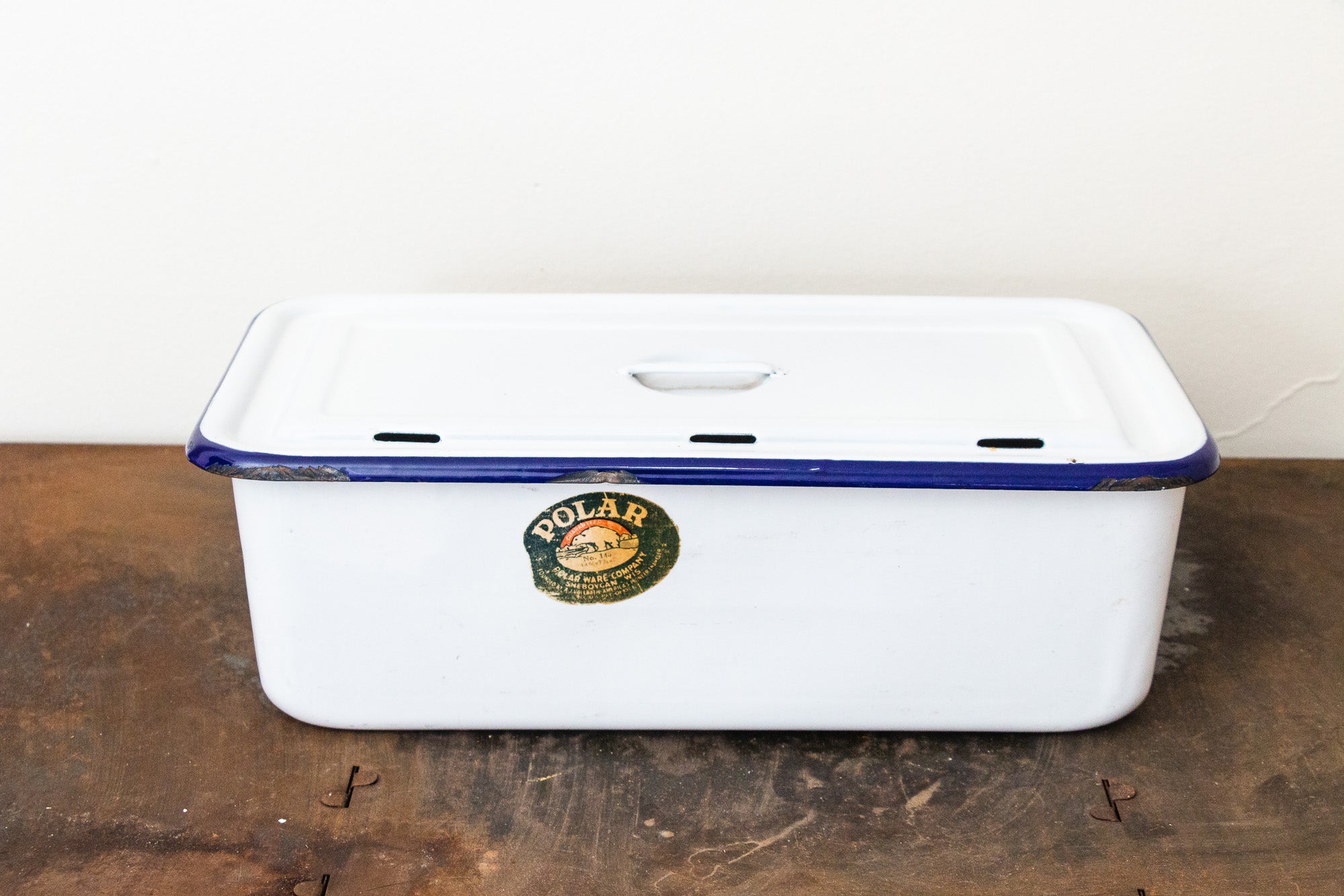 Polar Ware Enamelware Refrigerator Box Vintage Blue and White