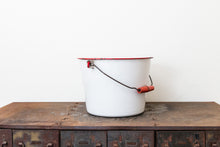 Load image into Gallery viewer, Enamelware Handled Bucket Vintage Red and White Kitchen Decor Accent - Eagle&#39;s Eye Finds
