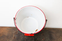 Load image into Gallery viewer, Enamelware Handled Bucket Vintage Red and White Kitchen Decor Accent - Eagle&#39;s Eye Finds
