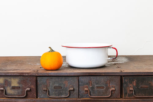 Enamelware Cup or Bowl Vintage Red and White Kitchen Decor Accent - Eagle's Eye Finds