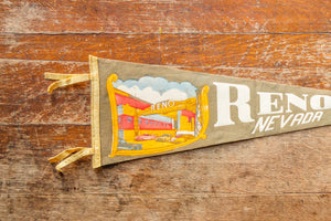 Reno Nevada Grey Felt Pennant Travel Souvenir Vintage