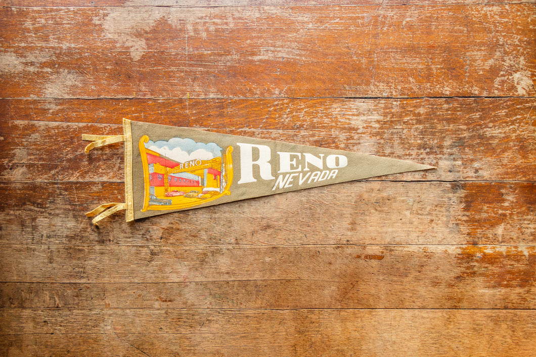 Reno Nevada Grey Felt Pennant Travel Souvenir Vintage