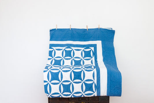 Robbing Peter to Pay Paul Hand Stitched Quilt Vintage Blue Cottage Decor