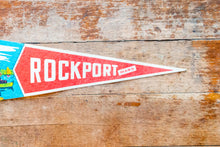 Load image into Gallery viewer, Rockport Mass. Blue Felt Pennant Vintage Massachusetts Wall Decor
