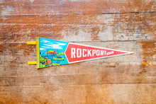 Load image into Gallery viewer, Rockport Mass. Blue Felt Pennant Vintage Massachusetts Wall Decor
