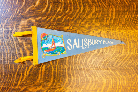 Salisbury Beach Mass. Blue Felt Pennant Vintage Massachusetts Wall Decor