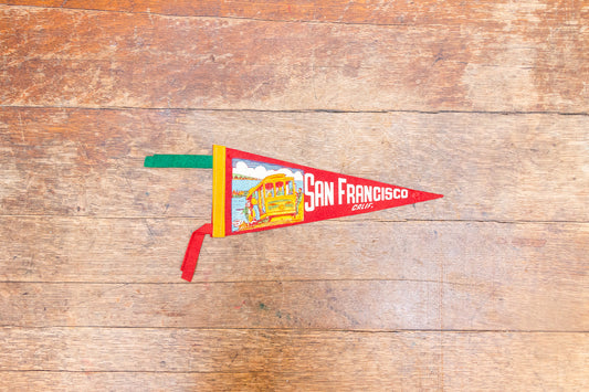 San Francisco Cable Car Felt Pennant Vintage California Red Wall Decor