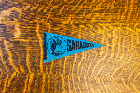 Sarasota Florida Blue Felt Pennant Vintage Mini Circus Wall Decor