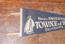 Load image into Gallery viewer, Smithville New Jersey Felt Pennant Vintage Blue Nautical Wall Decor - Eagle&#39;s Eye Finds
