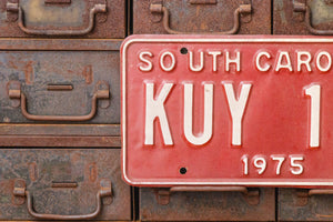South Carolina 1975 License Plate Vintage Red Wall Hanging Decor - Eagle's Eye Finds