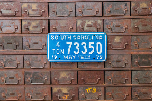 South Carolina 1973 Truck License Plate Vintage Blue Wall Decor - Eagle's Eye Finds