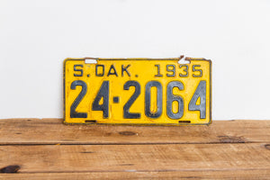 South Dakota 1935 License Plate Vintage Yellow Wall Hanging Decor 24-2064 - Eagle's Eye Finds