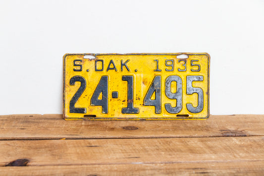 South Dakota 1935 License Plate Vintage Yellow Wall Hanging Decor 24-1495 - Eagle's Eye Finds