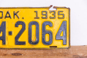 South Dakota 1935 License Plate Vintage Yellow Wall Hanging Decor 24-2064 - Eagle's Eye Finds