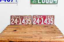 Load image into Gallery viewer, South Dakota 1936 License Plate Pair Vintage Red Wall Hanging Decor - Eagle&#39;s Eye Finds
