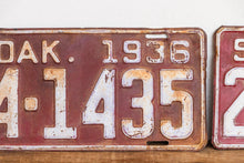 Load image into Gallery viewer, South Dakota 1936 License Plate Pair Vintage Red Wall Hanging Decor - Eagle&#39;s Eye Finds
