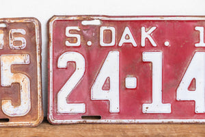 South Dakota 1936 License Plate Pair Vintage Red Wall Hanging Decor - Eagle's Eye Finds