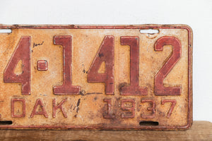 South Dakota 1937 Rusty License Plate Vintage Brown Wall Hanging Decor 24-1412 - Eagle's Eye Finds