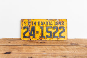 South Dakota 1942 License Plate Vintage Yellow Wall Hanging Decor 24-1522 - Eagle's Eye Finds