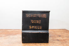 Load image into Gallery viewer, Schotten&#39;s Spice Box Vintage Wooden Rustic Primitive Store Display - Eagle&#39;s Eye Finds
