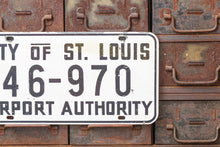 Load image into Gallery viewer, St. Louis Airport Authority Missouri Booster License Plate Vintage White Wall Hanging - Eagle&#39;s Eye Finds
