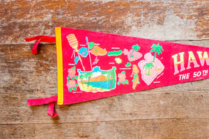 Hawaii Vintage Felt Pennant Red HI State Wall Decor